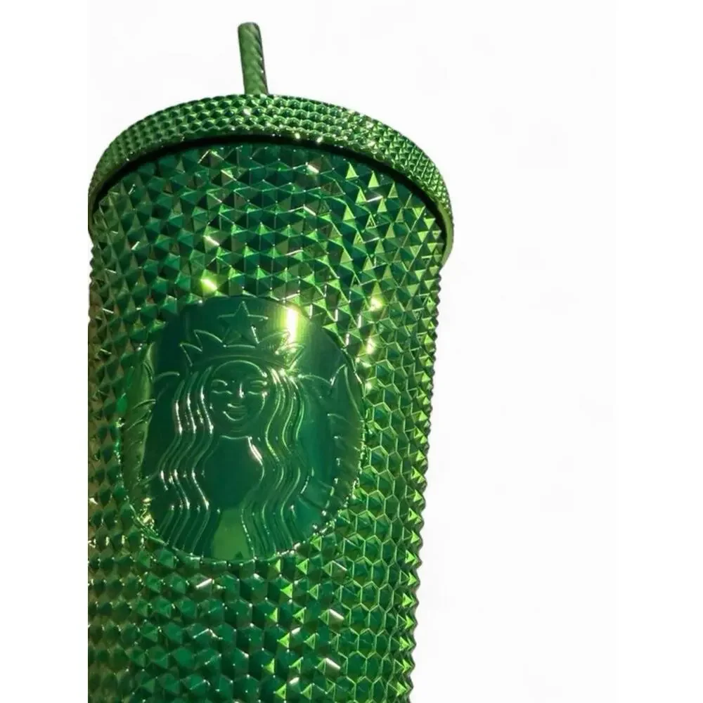 Starbucks Coffee Metallic Green Studded Bling 16 oz Tumbler Cold Cup new